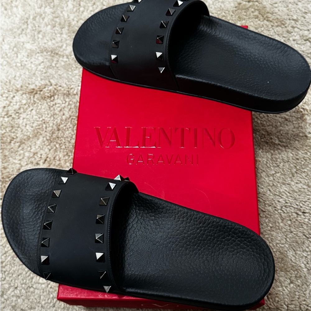 Valentino Black Slides with Studded Accents